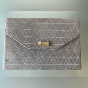 Stella & Dot Always By Your Side Grey Silver Geometric Suede Clutch Handbag